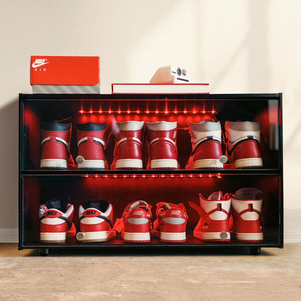 Sneaker Throne Shoe Rack With Lights Sleek Wood Shoe Shelf With Sliding  Doors Premium Shoe Organizers and Shoe Storage for Closets 
