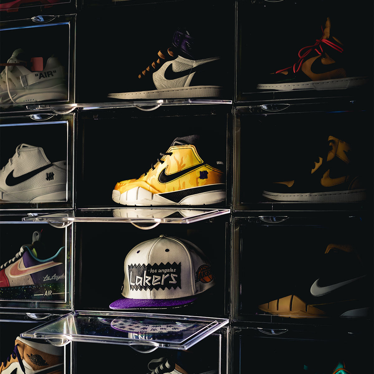 Wall of Sneaker Throne Drop Sides showing easy open magnetic doors